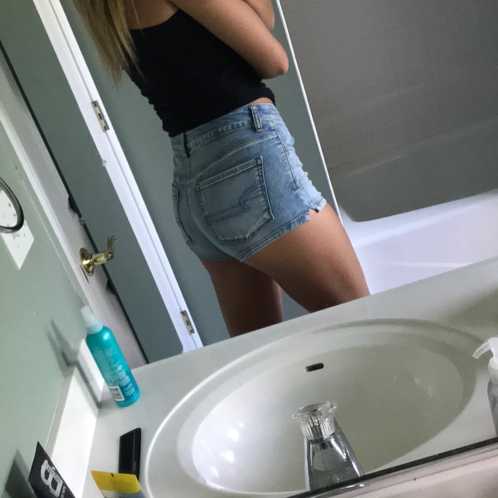 high rise light blue jean shorts american eagle